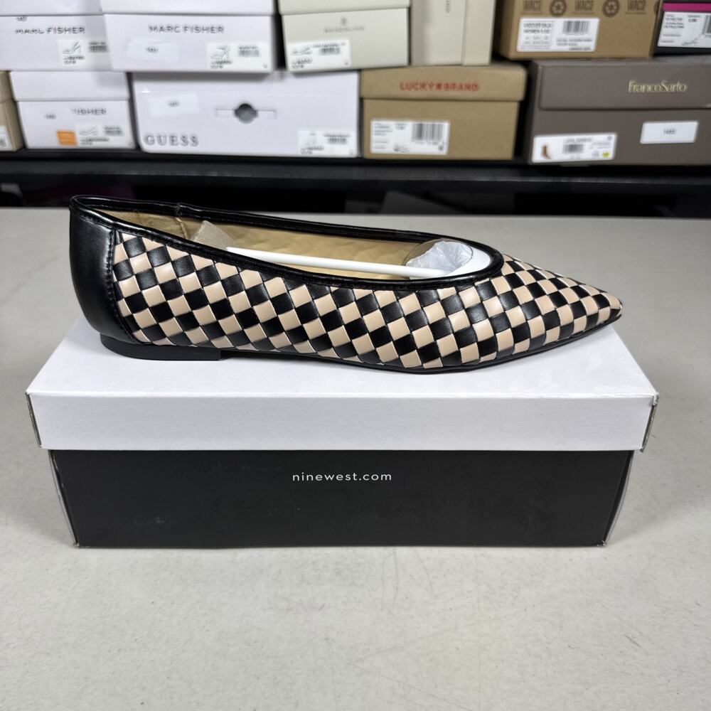 Women's 11 Nine West Largo Woven Flats Pointed Toe Slip On Shoes Tan Black